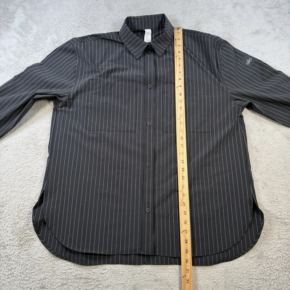 ALO Yoga Shirt Womens Medium Black Pinstripe Daylight Button Down Long Sleeve